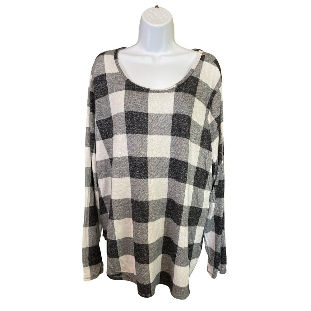 Old Navy XXL Black White Buffalo Plaid Tee Cozycore Cabincore Relaxed
